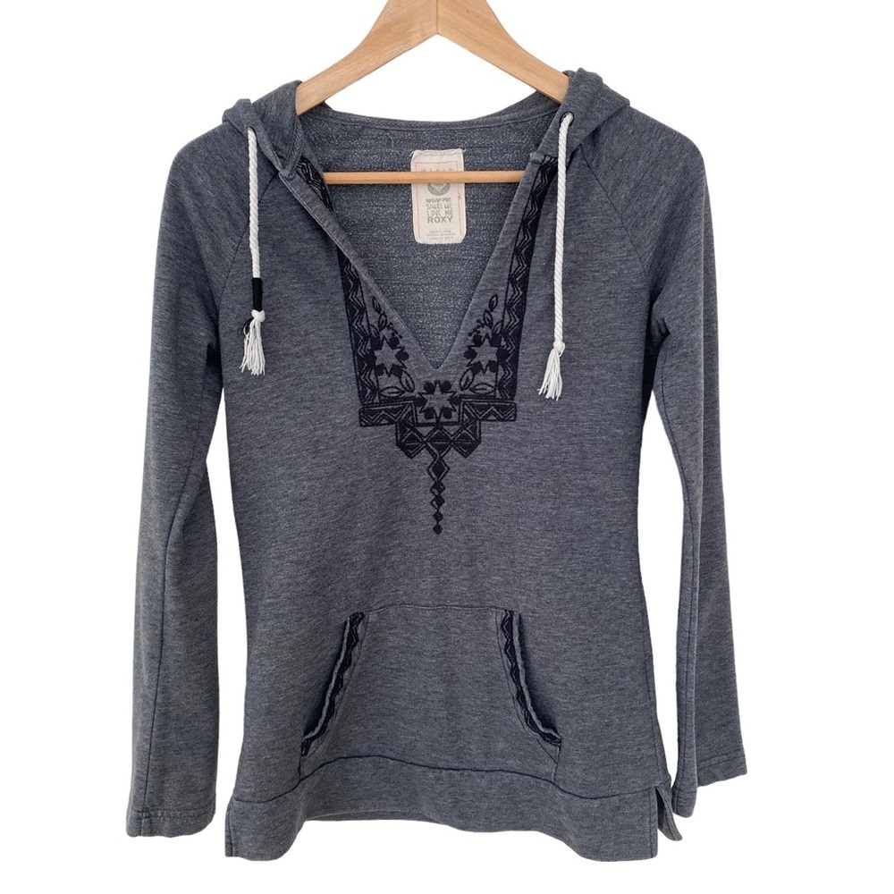 Roxy Gray Hoodie with Black Embroidery